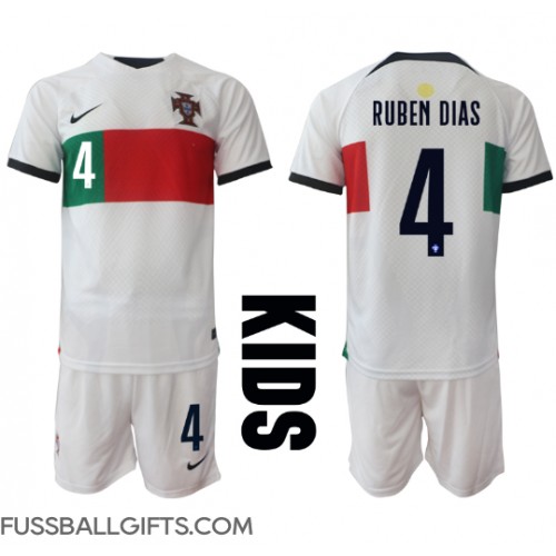 Portugal Ruben Dias #4 Fußballbekleidung Auswärtstrikot Kinder WM 2022 Kurzarm (+ kurze hosen)